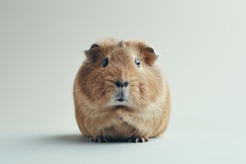 Fototapeta premium A studio photo of a cute guinea pig against a background of pastel shades, taken with soft lighting. The guinea pig stands off-centre. 