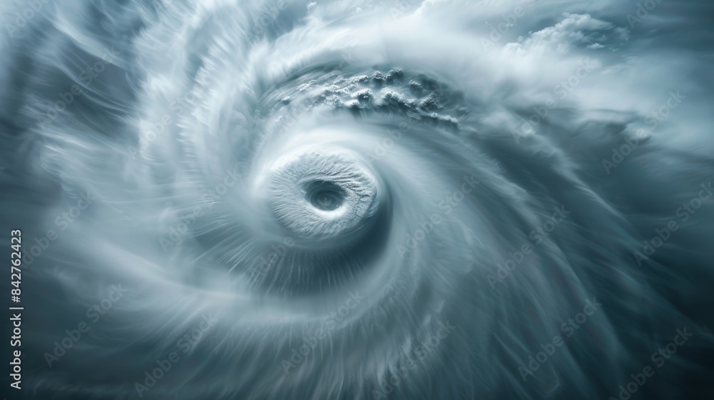 Poster the powerful winds of a hurricane shaping the clouds into a distinct circular pattern.