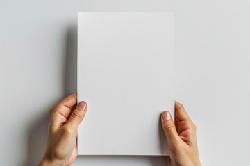Blank paper mockup on hand created with generative AI