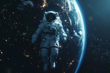 As the astronaut drifted in the weightlessness of space, he turned to see Earth, its continents and oceans bathed in the soft glow of the cosmos