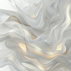 Fototapeta premium This AI generated image depicts gentle, flowing waves of translucent fabric interspersed with soft golden highlights, creating a serene and ethereal visual effect.