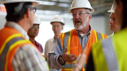 A construction engineer presenting a compromise solution to a group of stakeholders.