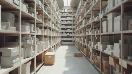 Obraz premium Big warehouse filled with goods. Background image. Created with Generative AI technology.