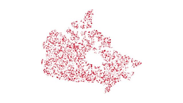 red on white canada country map border sparkling circles animation