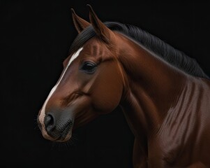 Beautiful bay horse portrait on black background