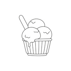 Ice cream in a paper cup. Icon. Simple black and white vector image.