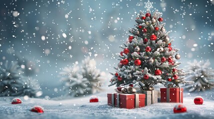 Obraz premium Elegant Christmas Tree with Red and Silver Gifts