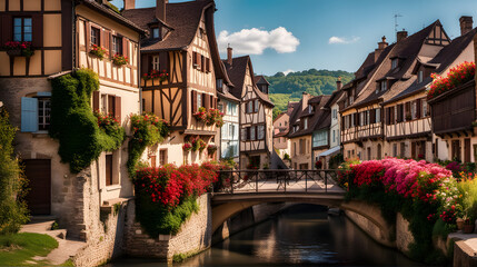 Quaint French village with vineyards and canals