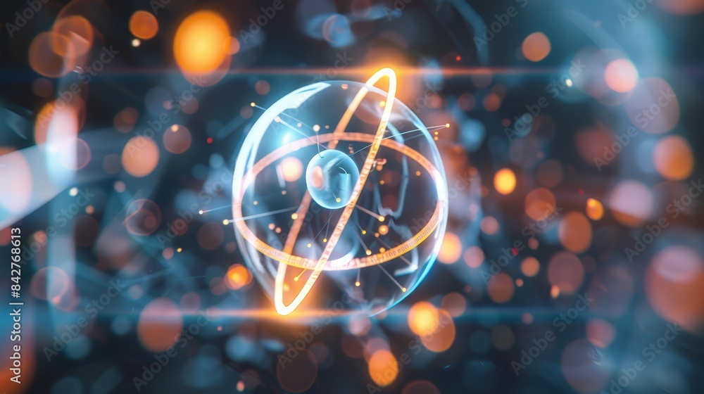 Poster create an image of a single atom with electrons orbiting around the nucleus, symbolizing the fundame