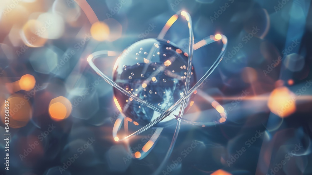 Poster create an image of a single atom with electrons orbiting around the nucleus, symbolizing the fundame