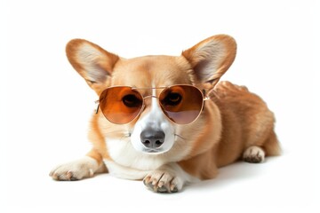 Corgi with Sunglasses and a Cool Lean: A Corgi wearing trendy sunglasses, leaning casually with a relaxed expression, exuding a cool and laid-back vibe