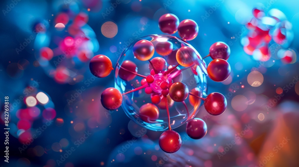 Poster create an image of an atomic nucleus with quarks and gluons, delving into the subatomic particles th