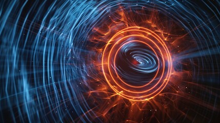 Obraz premium Create an image of an electron in a magnetic field, showing the circular motion due to the Lorentz force acting on the moving charge.