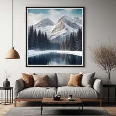 Painting in a frame hanging on the wall in a modern interior.