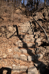 Stairs on Bukhansan trail Seoul South Korea March 15 2023 