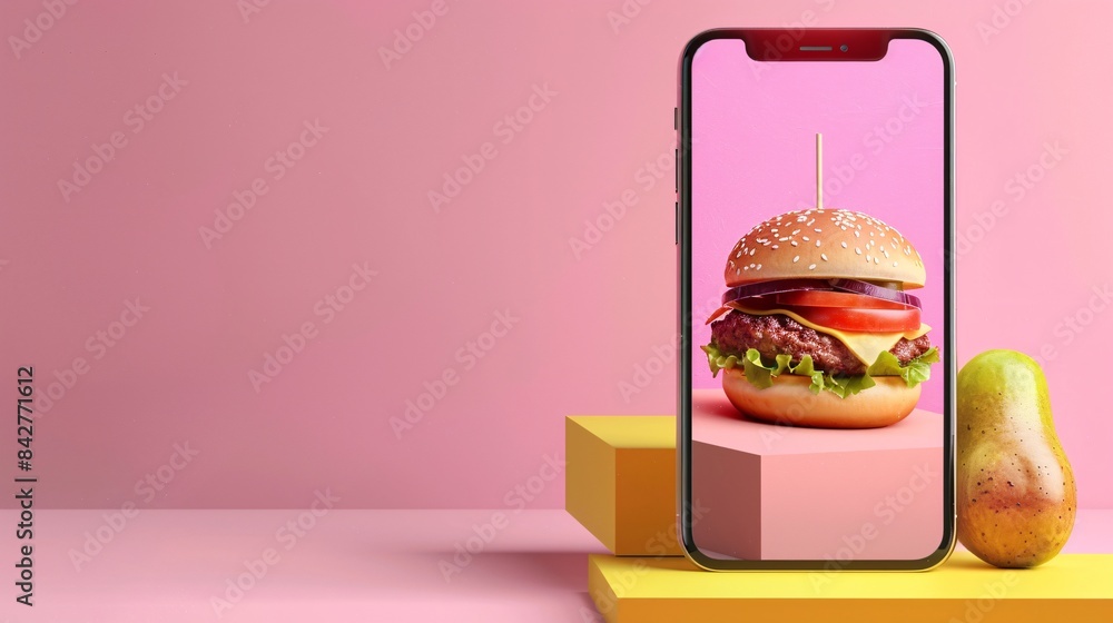 Wall mural modern food delivery mobile app kit template featuring a sleek user interface design, vibrant color 