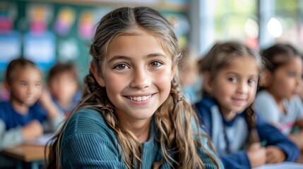 Diverse children engaged in educational program on screen in vibrant, colorful classroom setting