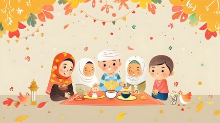 Obraz premium Family of Eid with Grandparents,Sharing Joy and Love in Warm,Colorful Setting