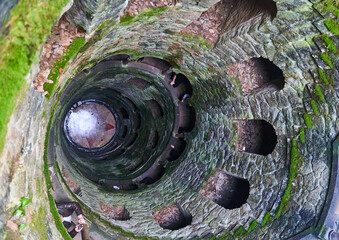 View of the well of initiation in the territory of Quinta da Regaleira, near the city of Sintra,...