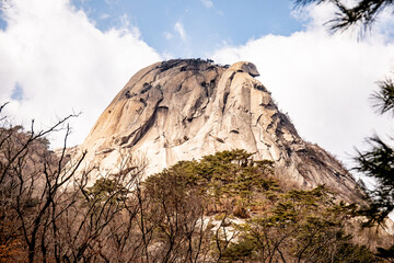 Bukhansan peak on cloudy day Seoul South Korea March 15 2023 