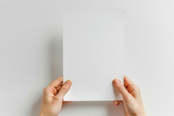 Blank paper mockup on hand created with generative AI