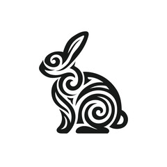 hand drawn Rabbit with maori tribal symbol