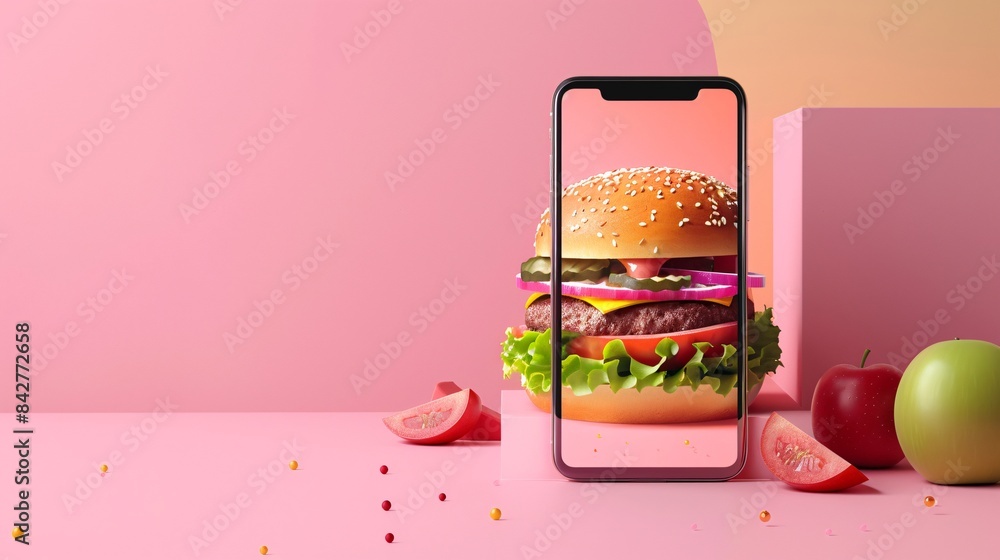 Wall mural modern food delivery mobile app kit template featuring a sleek user interface design, vibrant color 