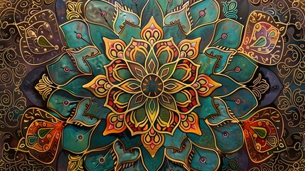 Intricate Mandala Design with Eid Ul Adha Symbols in Rich Vibrant Colors