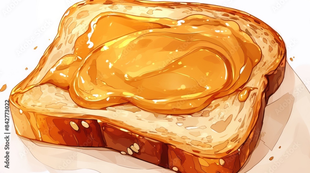 Canvas Prints An isolated illustration of a crispy slice of bread or toast slathered with creamy peanut butter