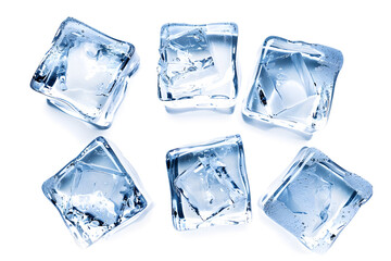 Obraz premium Ice cubes collection top view isolated on white background