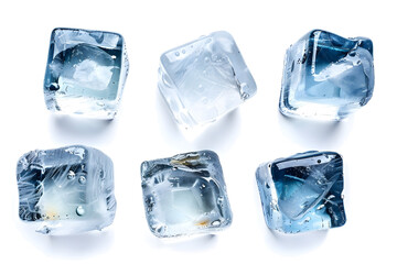 Obraz premium Ice cubes collection top view isolated on white background