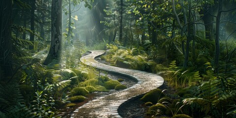 Obraz premium Photography of a winding path through a lush forest leading to an unknown destination