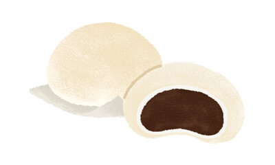 Hoppang, steamed bread bun filled sweetened red bean paste. Korean street food, cartoon style illustration