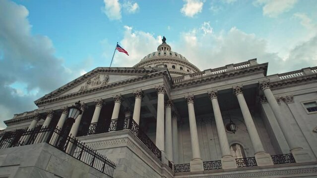 Hero shot of the United States of America (US) National Capitol Building in the Nation's capital, Washington, District of Columbia (DC.) This landmark is located in the Capitol Hill National Mall.