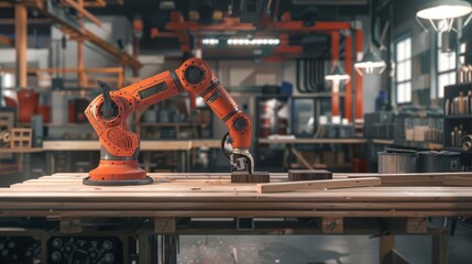 ai robot working with wood in a rustic workshop combining advanced technology and traditional craftsmanship 3d render illustration
