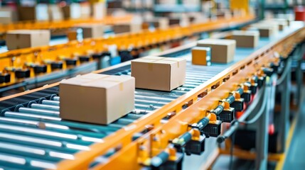 Fototapeta premium Illustrate a successful e-commerce business with a busy fulfillment center, packaging orders and preparing them for shipping.