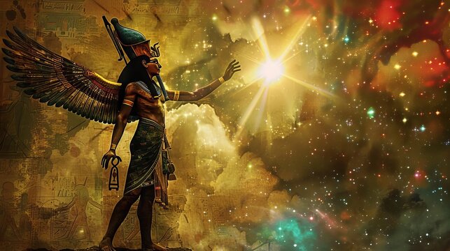 ancient egyptian deity ra in cosmic creation scene symbolizing suns lifegiving energy digital art