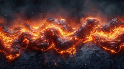 Molten lava flows with intense heat and light