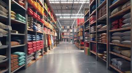 Fototapeta premium Big warehouse filled with goods. Background image. Created with Generative AI technology.
