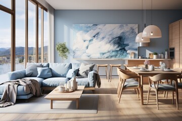 Fototapeta premium Scandinavian apartment minimalism and elegance in light tones., generative IA