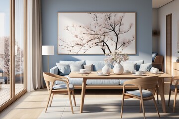 Scandinavian apartment minimalism and elegance in light tones., generative IA