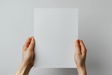 Blank paper mockup on hand created with generative AI