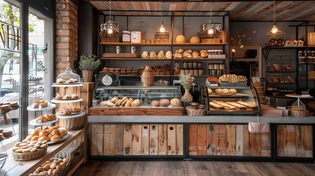 blank advertising mockup board in cozy bakery shop ready for customizable promotion concept photo