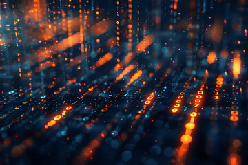Background filled with cascading binary code, creating a digital and futuristic atmosphere, ideal for technology and programming themes