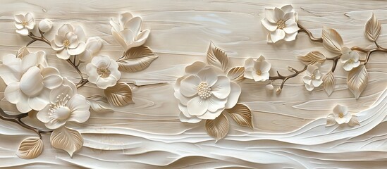 Beautiful flower 3d relief wallpaper. Mural wallpaper. Wall art. AI generated illustration.