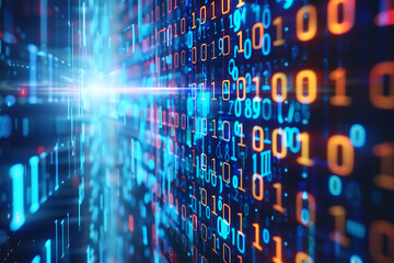 Obraz premium Background filled with cascading binary code, creating a digital and futuristic atmosphere, ideal for technology and programming themes