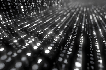 Background filled with cascading binary code, creating a digital and futuristic atmosphere, ideal for technology and programming themes