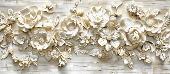 Beautiful flower 3d relief wallpaper. Mural wallpaper. Wall art. AI generated illustration.