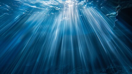 Bioluminescent ocean  underwater data stations connected by light beams in communication network