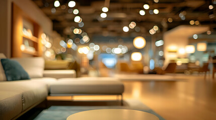 Blurred image of a designer furniture showroom floor,